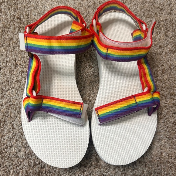 TEVA white rainbow Pride strap sandals shoe size 7 - Picture 1 of 7